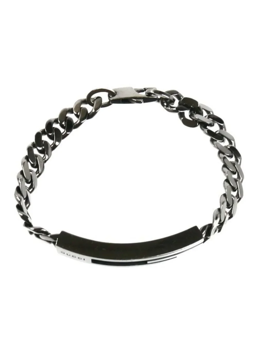 Gucci 925 Sterling Silver Cutout G Black Coating Bracelet 18